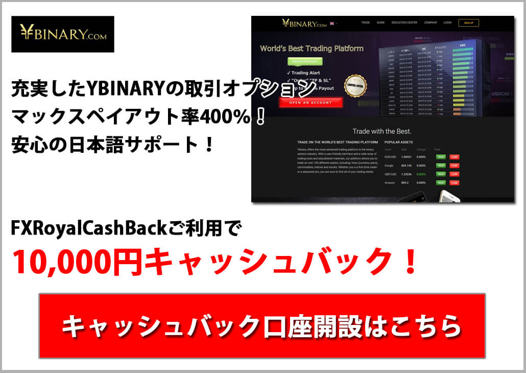 Ybinary10000円キャッシュバック