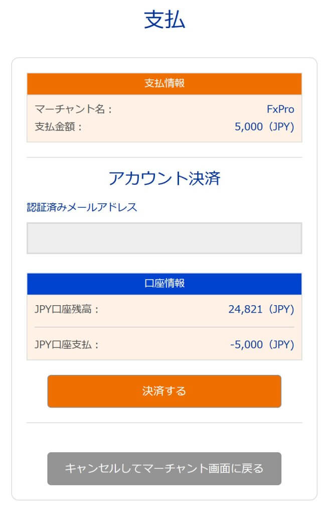 FXProBitwallet支払い