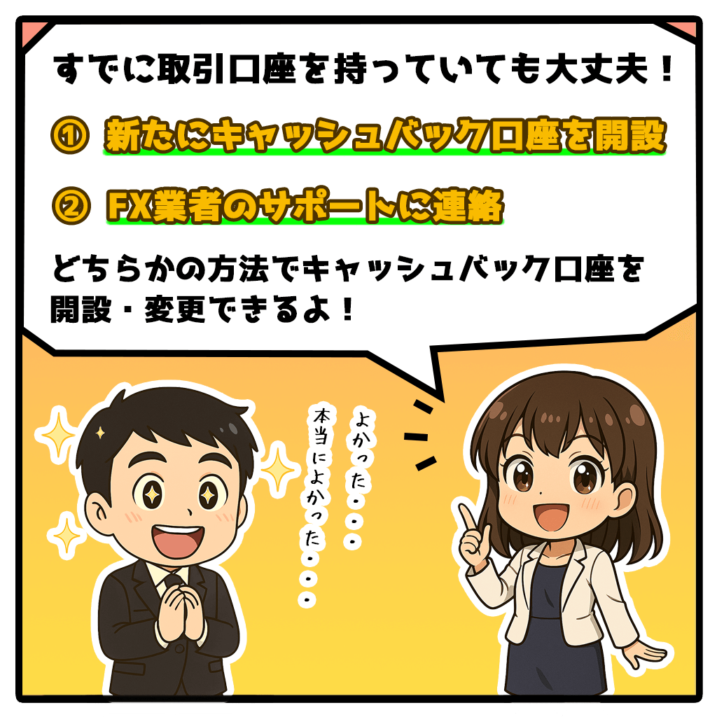 ロイヤルキャッシュバック追加口座開設マニュアル漫画2コマ目