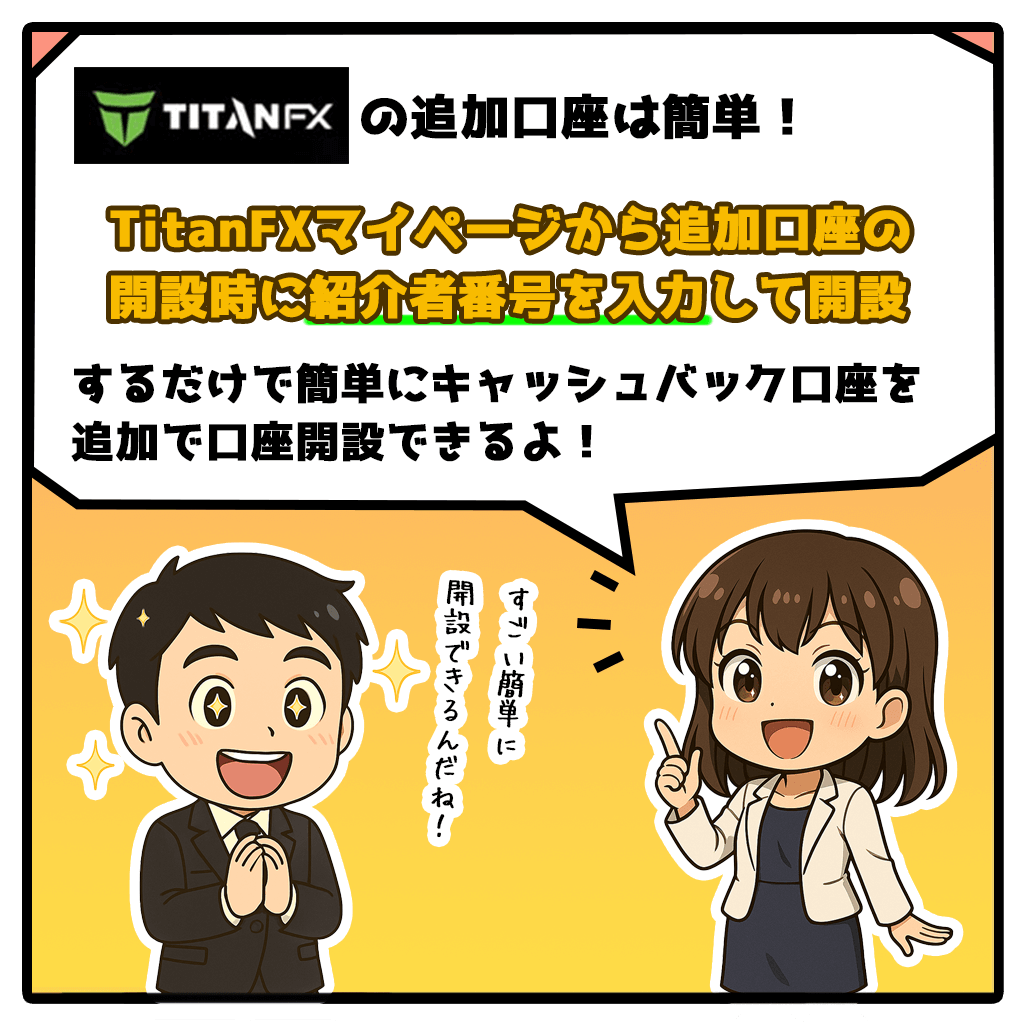 TitanFXキャッシュバック口座を追加口座開設する方法！2コマ目